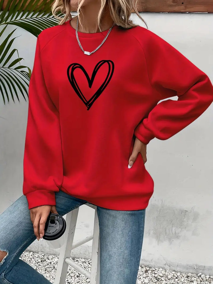 Gunhild | Casual Sweatshirt Med Hjerteprint