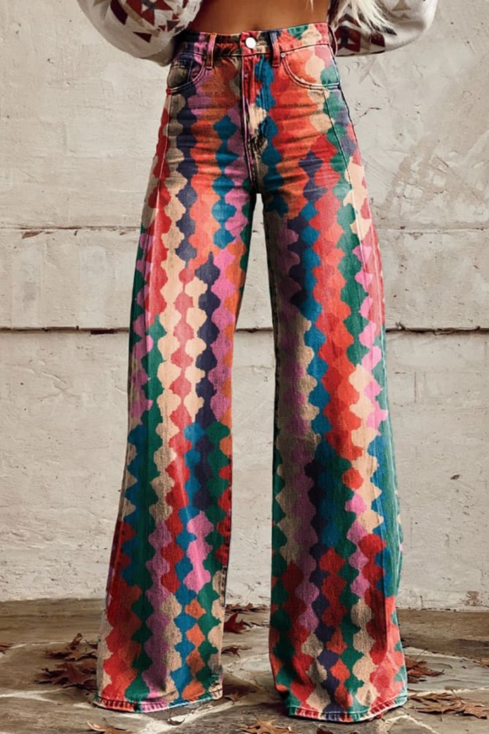 Bonnie | Farverig Mønstret Bredbenet Jeans