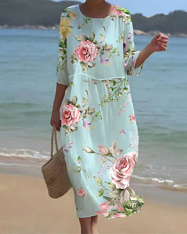 Martha | Blomsterprint Midi Kjole