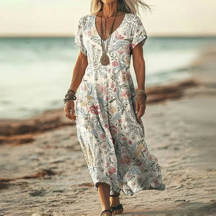 Meline | Stilfuld Blomsterprint Boho Kjole