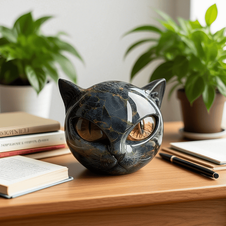 NyxCharm I Mystisk sort kattehovedskulptur
