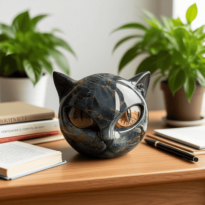 NyxCharm I Mystisk sort kattehovedskulptur