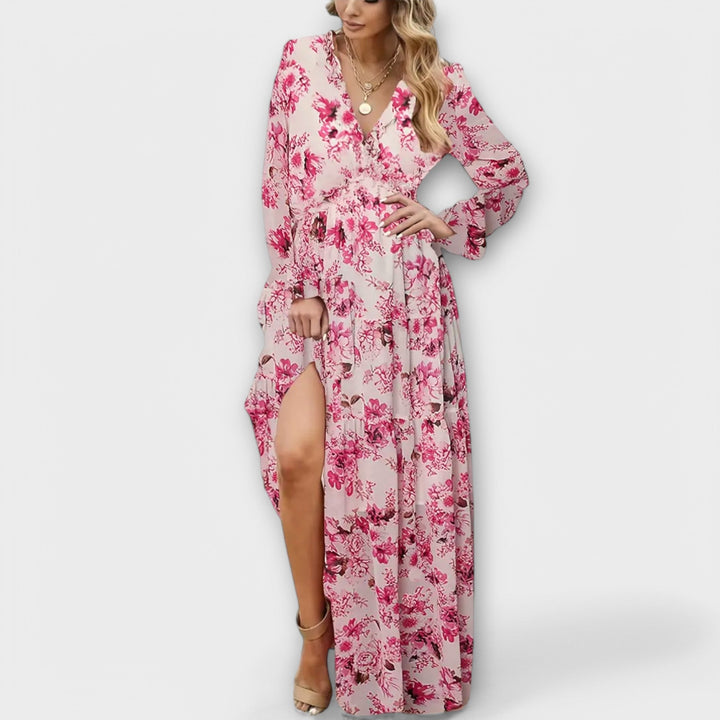 Elle | Blomster V-Hals Maxi Kjole