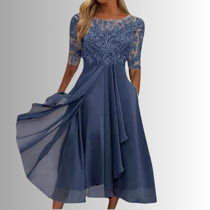 Rhonda | Blondebroderet Chiffon Midi Kjole