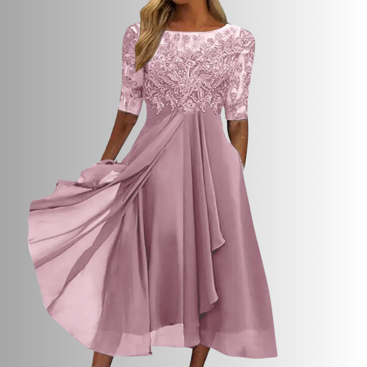 Rhonda | Blondebroderet Chiffon Midi Kjole