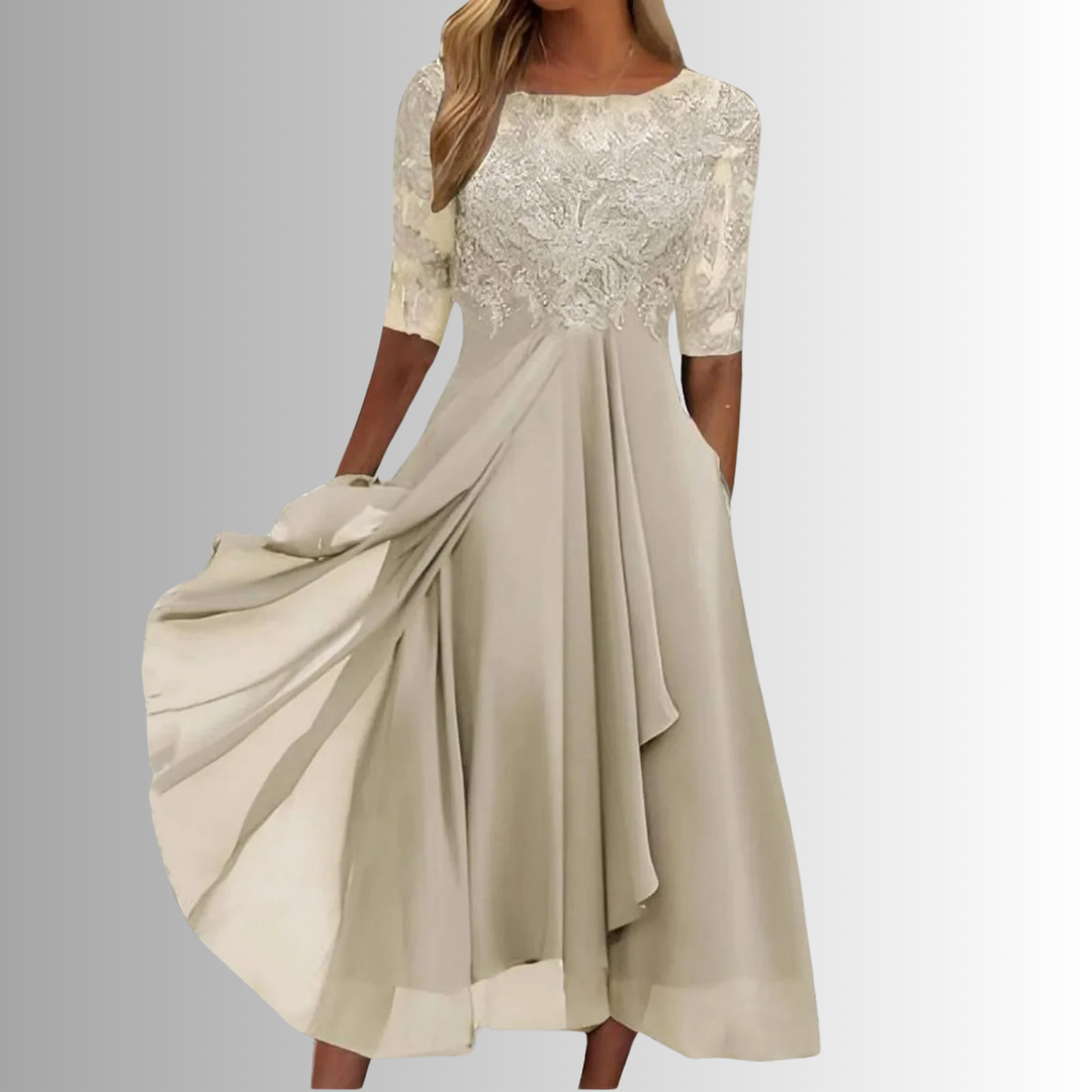 Rhonda | Blondebroderet Chiffon Midi Kjole