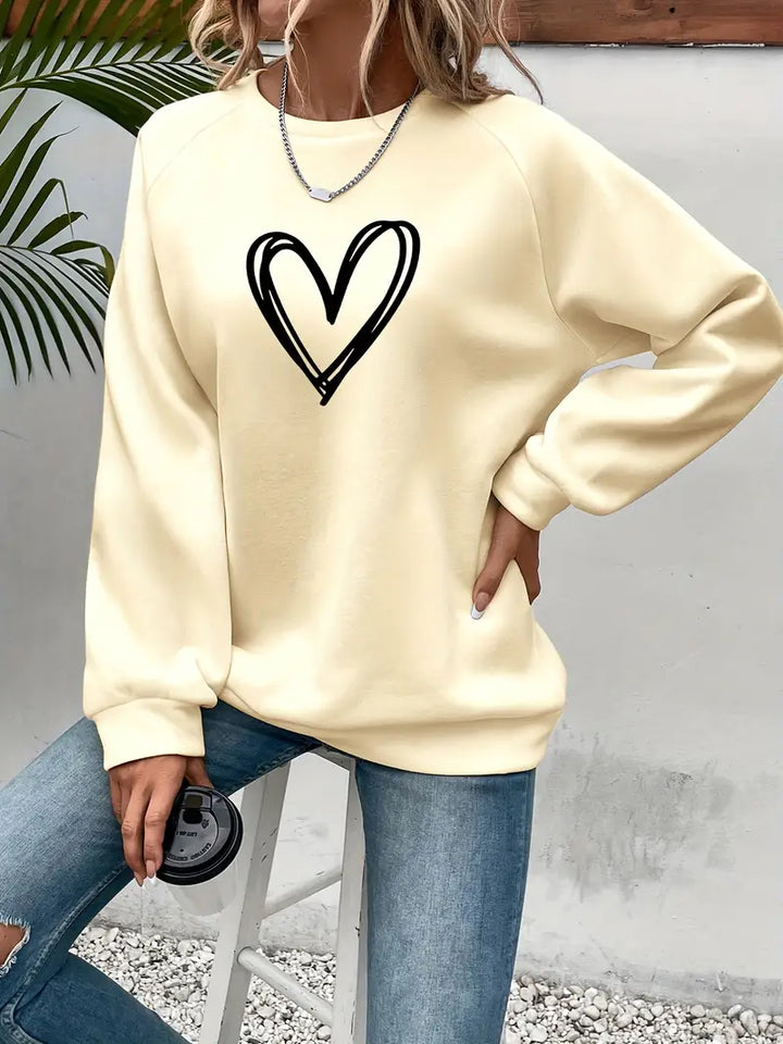 Gunhild | Casual Sweatshirt Med Hjerteprint