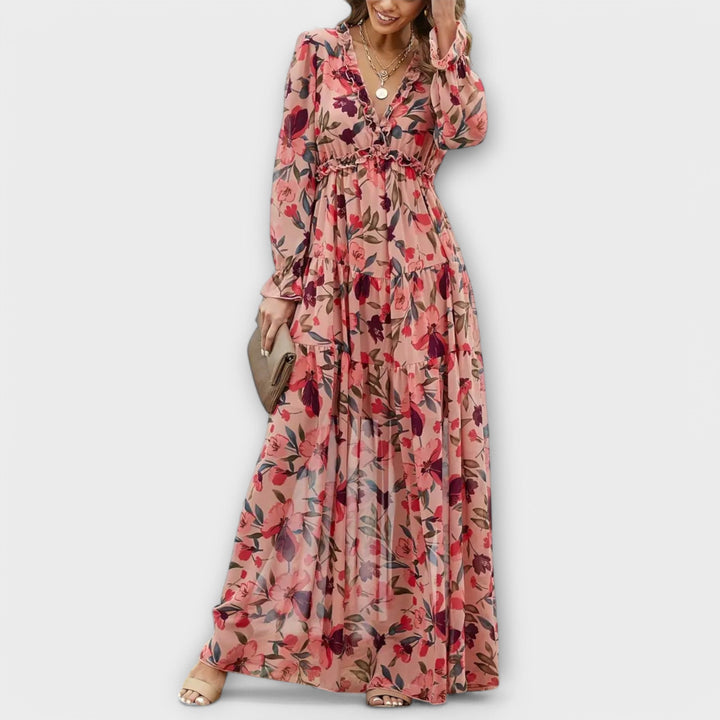 Elle | Blomster V-Hals Maxi Kjole