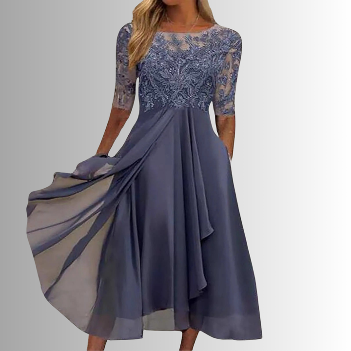 Rhonda | Blondebroderet Chiffon Midi Kjole