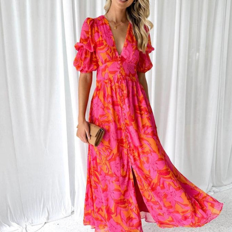 Lavinia | Stilfuld Blomsterprint Maxi Kjole