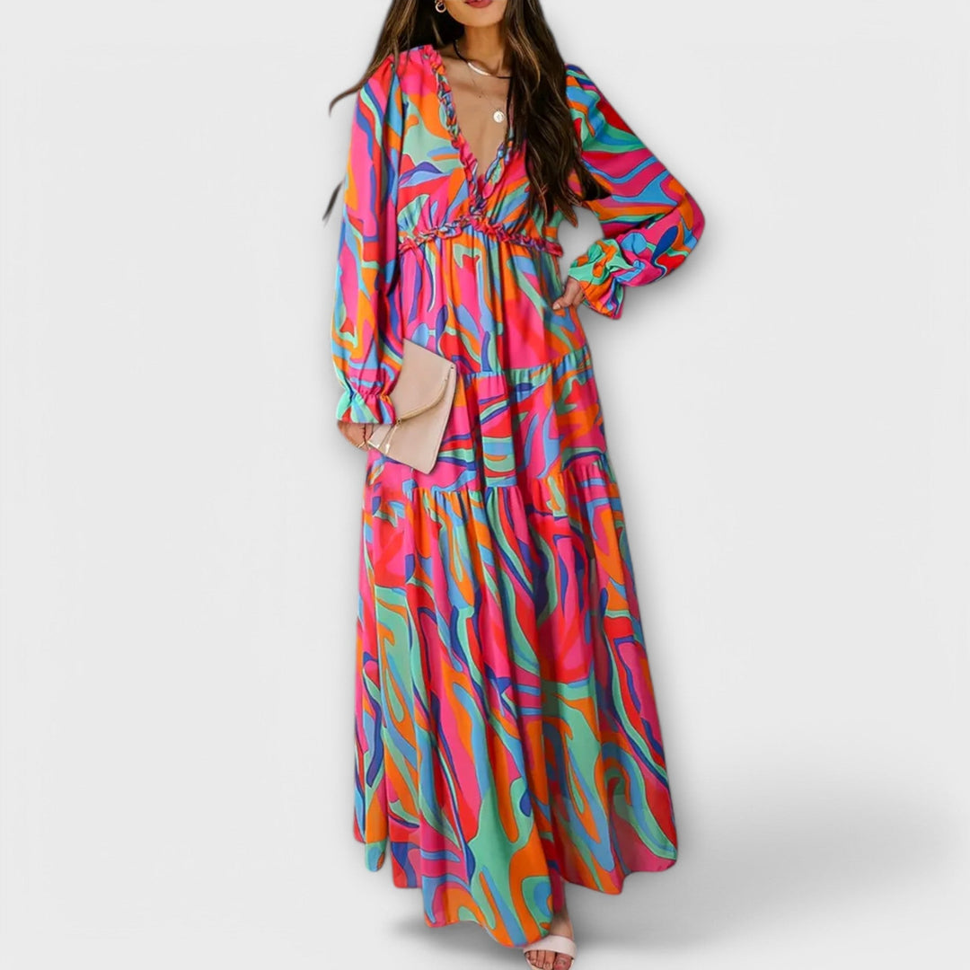 Elle | Blomster V-Hals Maxi Kjole