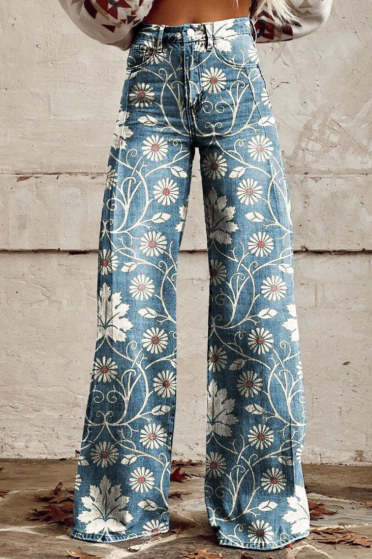Stella | Stilfulde Bukser med Bred Ben og Blomsterprint