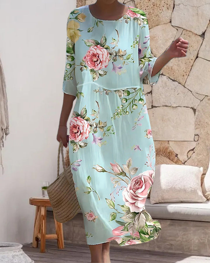 Martha | Blomsterprint Midi Kjole