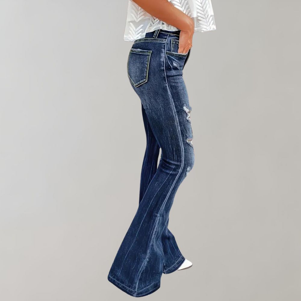 Janina | Højtaljede Flossede Jeans med Revner