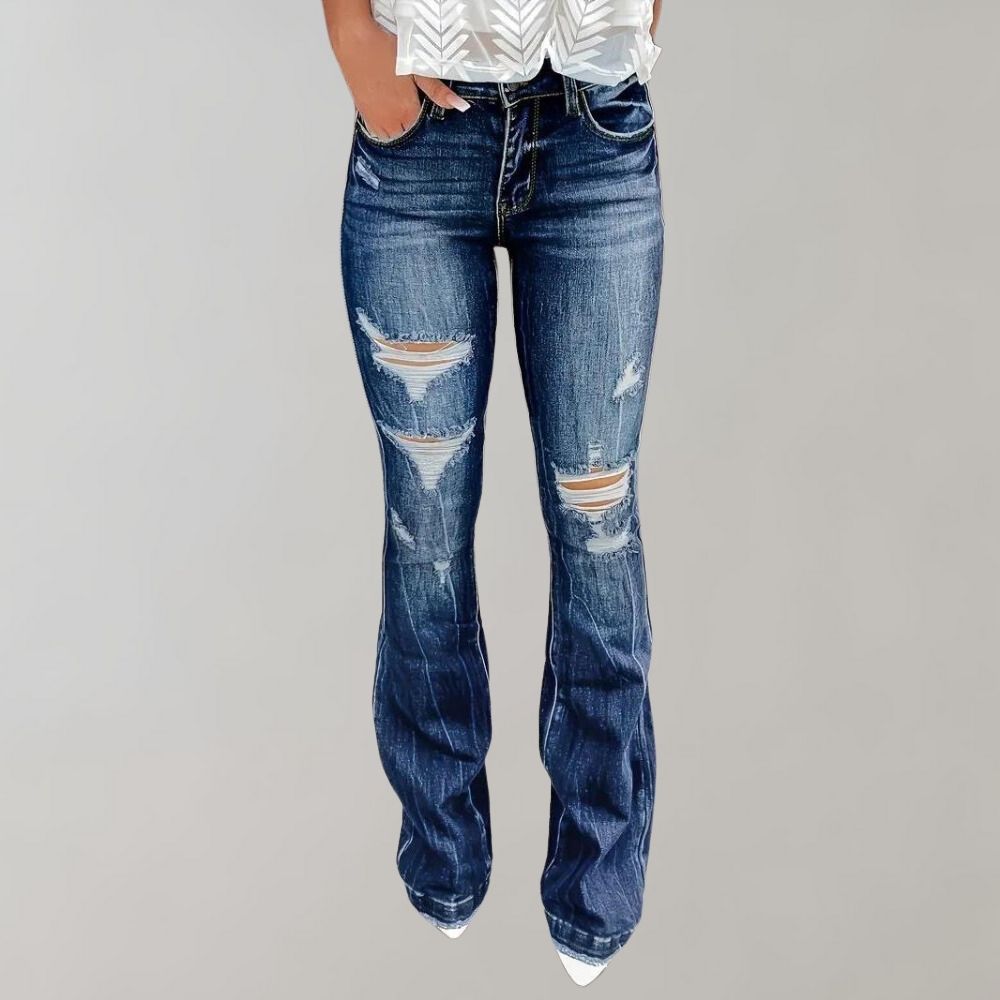 Janina | Højtaljede Flossede Jeans med Revner