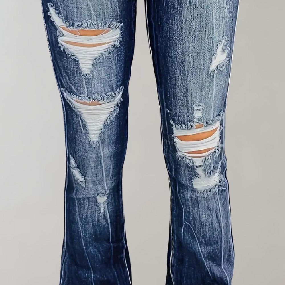 Janina | Højtaljede Flossede Jeans med Revner