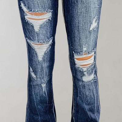 Janina | Højtaljede Flossede Jeans med Revner