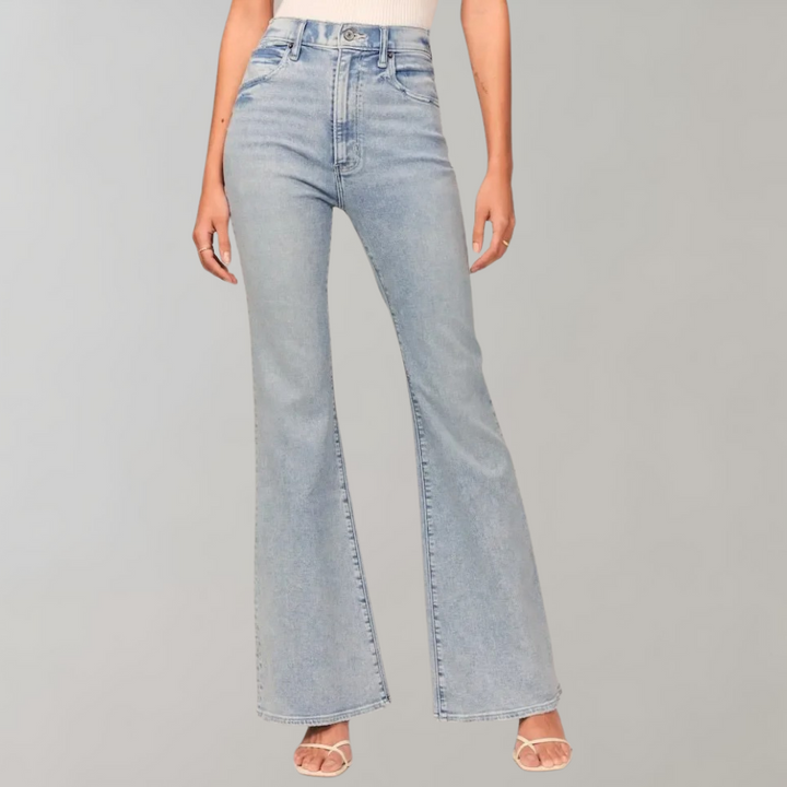 Sanne | Højtaljede Mørke Flare Jeans