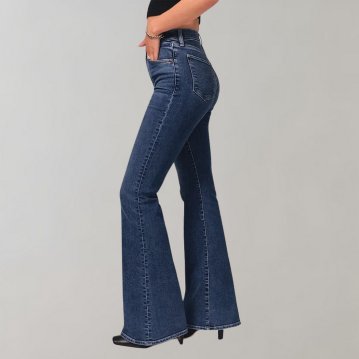 Sanne | Højtaljede Mørke Flare Jeans