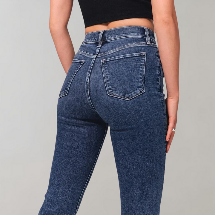 Sanne | Højtaljede Mørke Flare Jeans