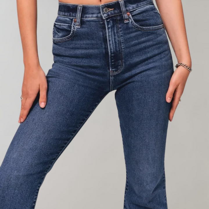 Sanne | Højtaljede Mørke Flare Jeans