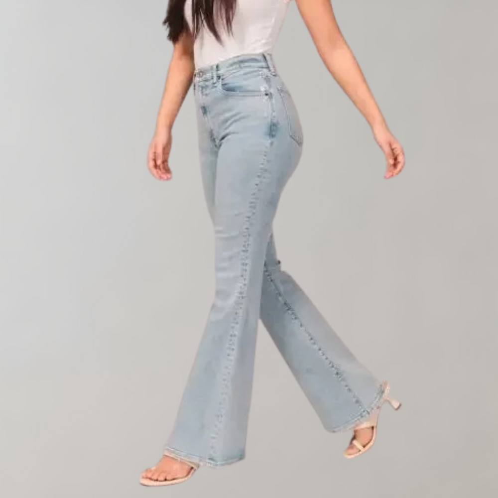 Sanne | Højtaljede Mørke Flare Jeans