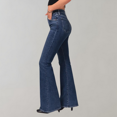 Sanne | Højtaljede Mørke Flare Jeans