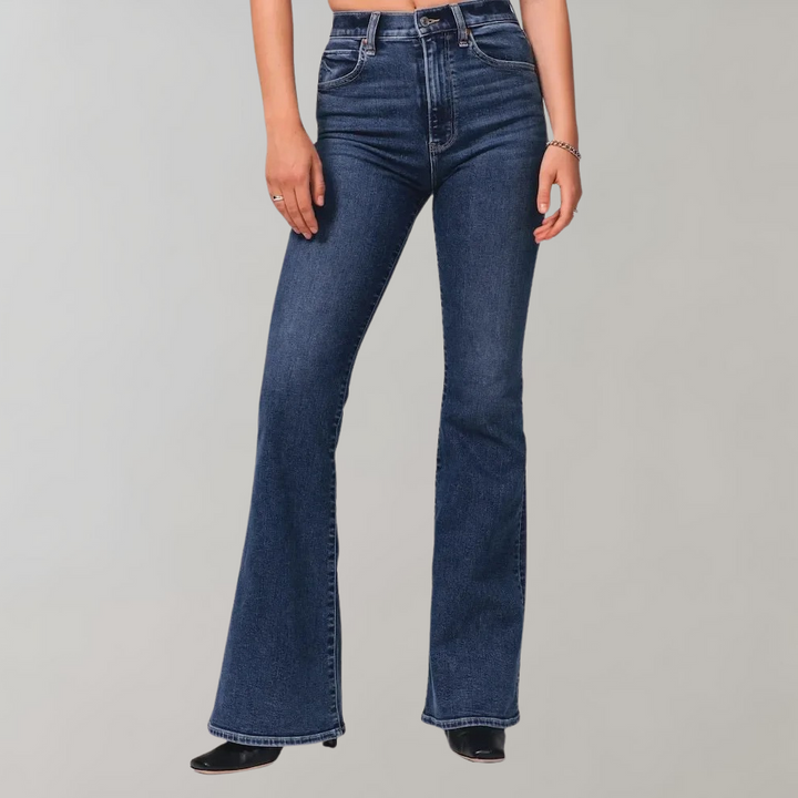 Sanne | Højtaljede Mørke Flare Jeans