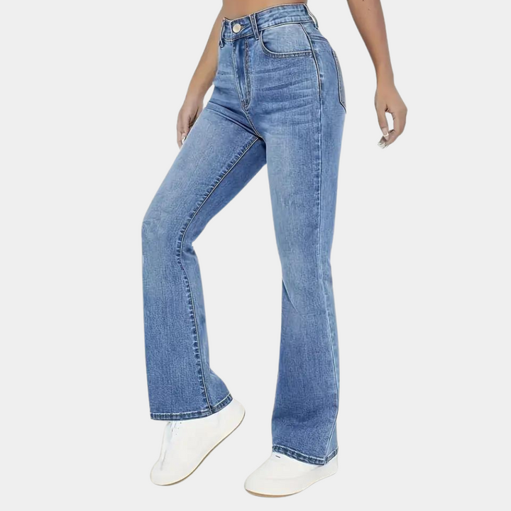 Edna | Højtaljet, Udslået Denim