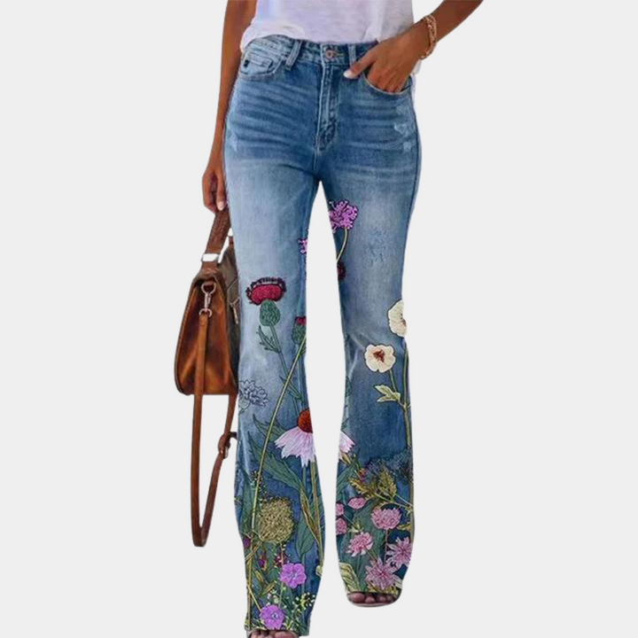 Annika | Stilfulde Blomsterprint Flared Jeans