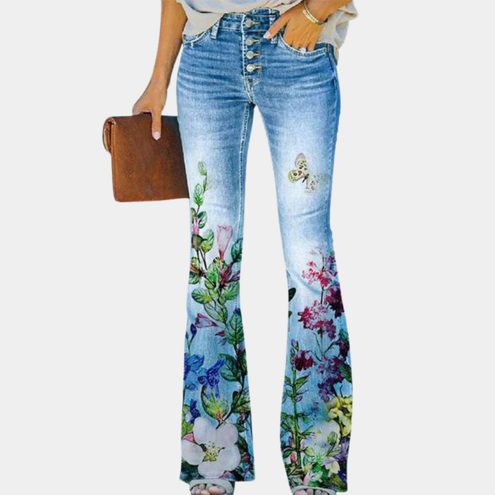 Annika | Stilfulde Blomsterprint Flared Jeans