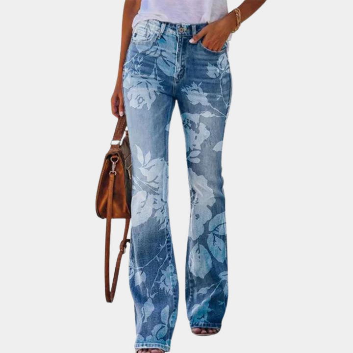 Annika | Stilfulde Blomsterprint Flared Jeans