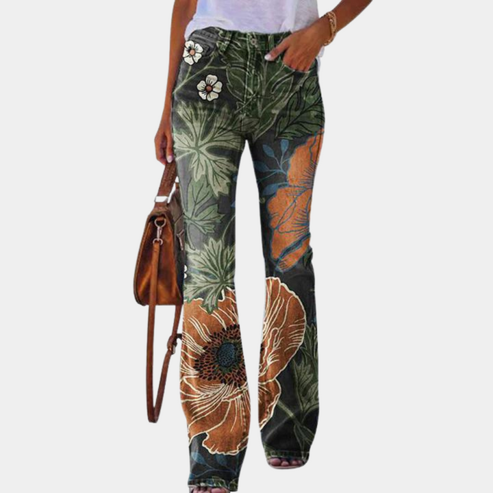 Annika | Stilfulde Blomsterprint Flared Jeans