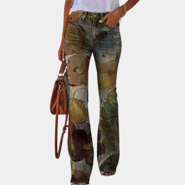 Annika | Stilfulde Blomsterprint Flared Jeans