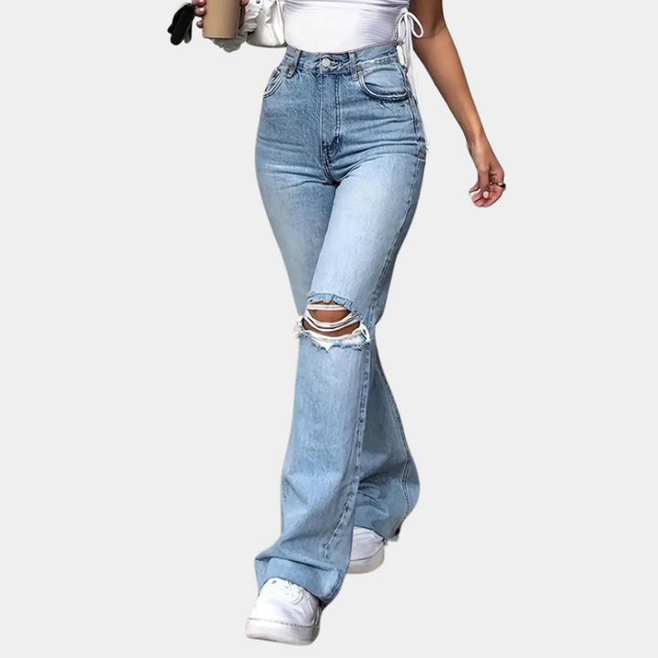Grethe | Højtaljede Distressed Flared Jeans