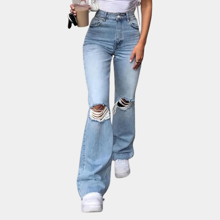 Grethe | Højtaljede Distressed Flared Jeans