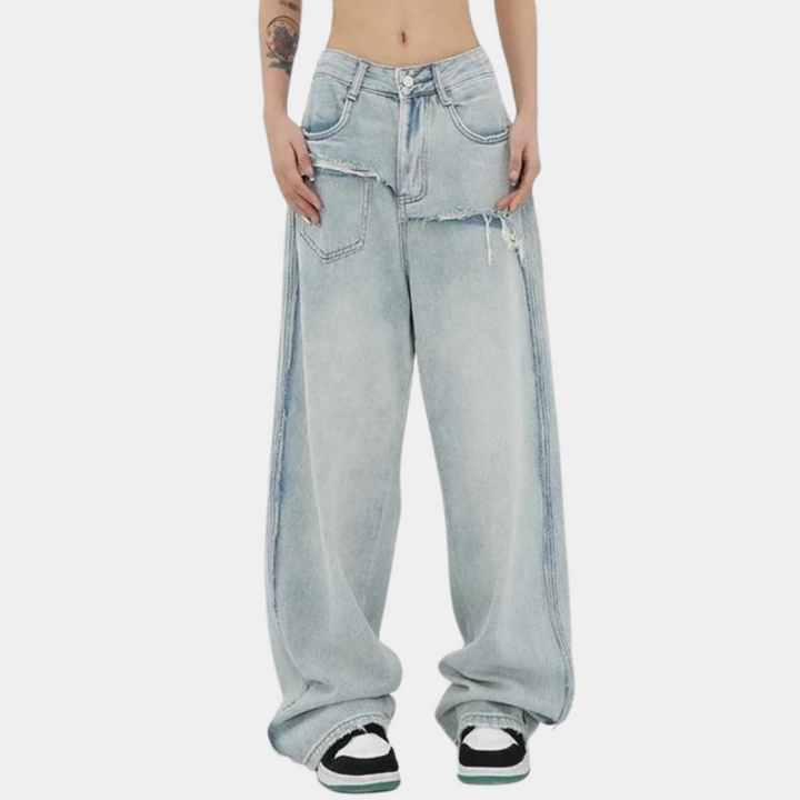 Serina | Stilfulde Distressed Jeans med Brede Ben