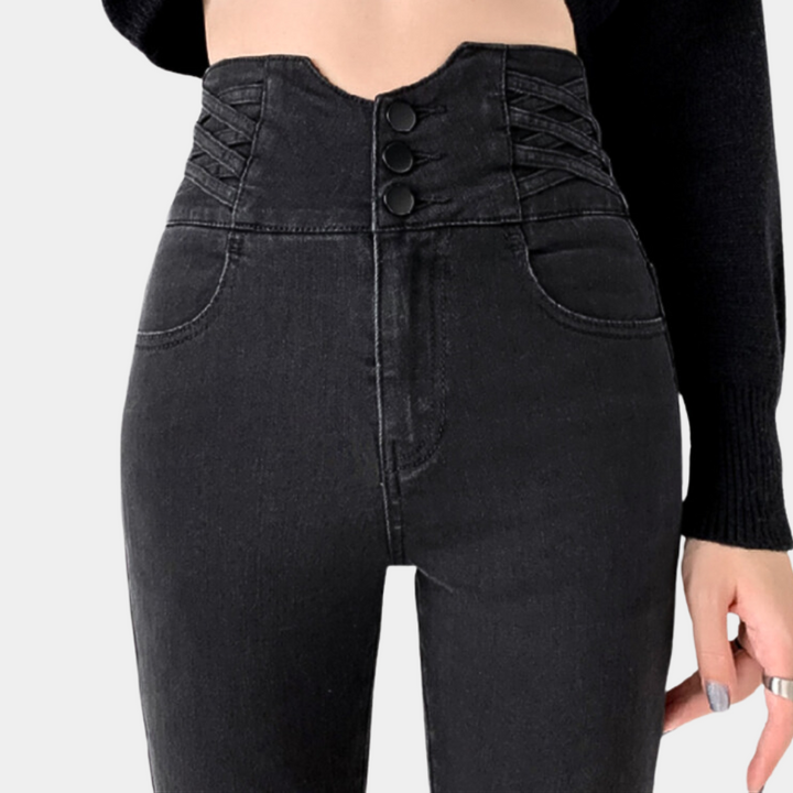 Augusta | Højtaljede Skinny Jeans med Knapper