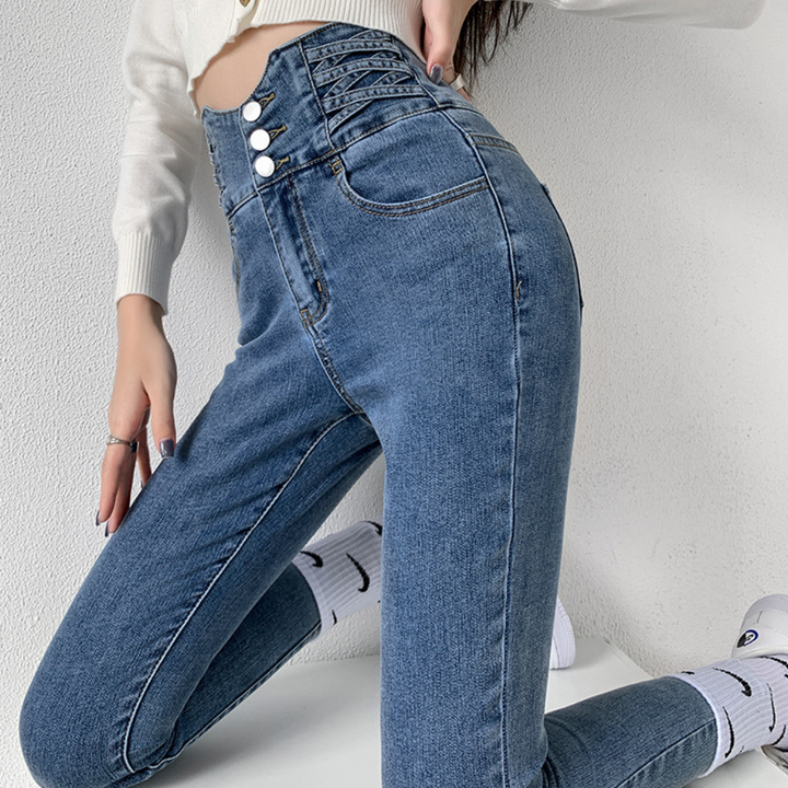Augusta | Højtaljede Skinny Jeans med Knapper
