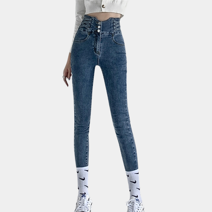 Augusta | Højtaljede Skinny Jeans med Knapper
