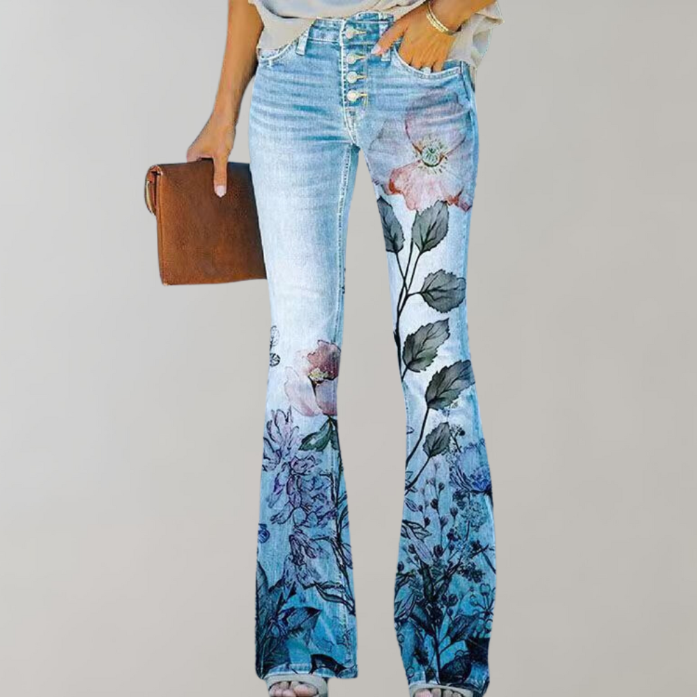 Novalie | Stilfulde Blomsterbroderede Flare Jeans