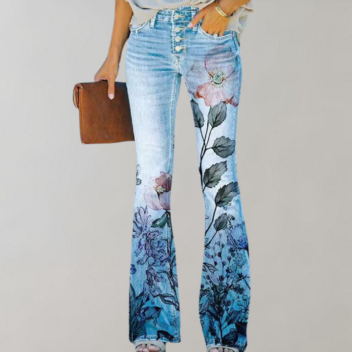 Novalie | Stilfulde Blomsterbroderede Flare Jeans