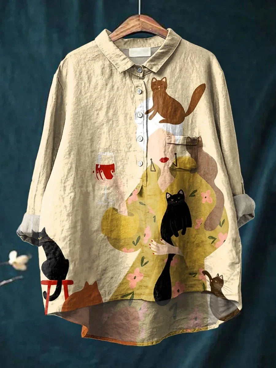 Anne® | Bluse med katte- og blomsterprint