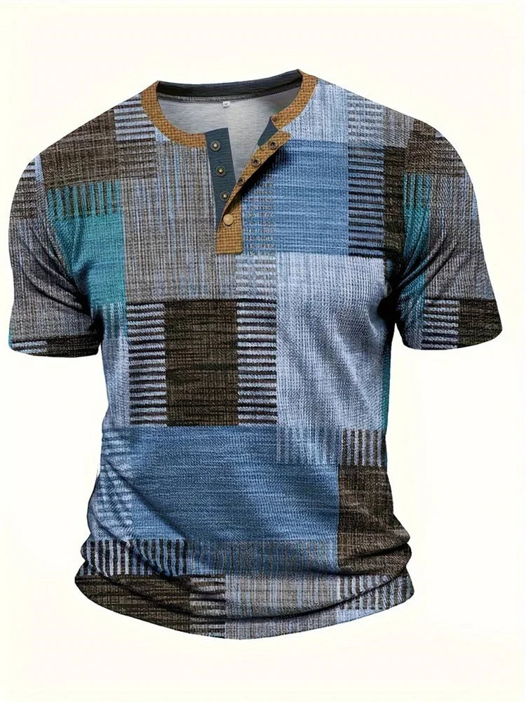 Frank | Stilfuld Patchwork Print Henley Skjorte