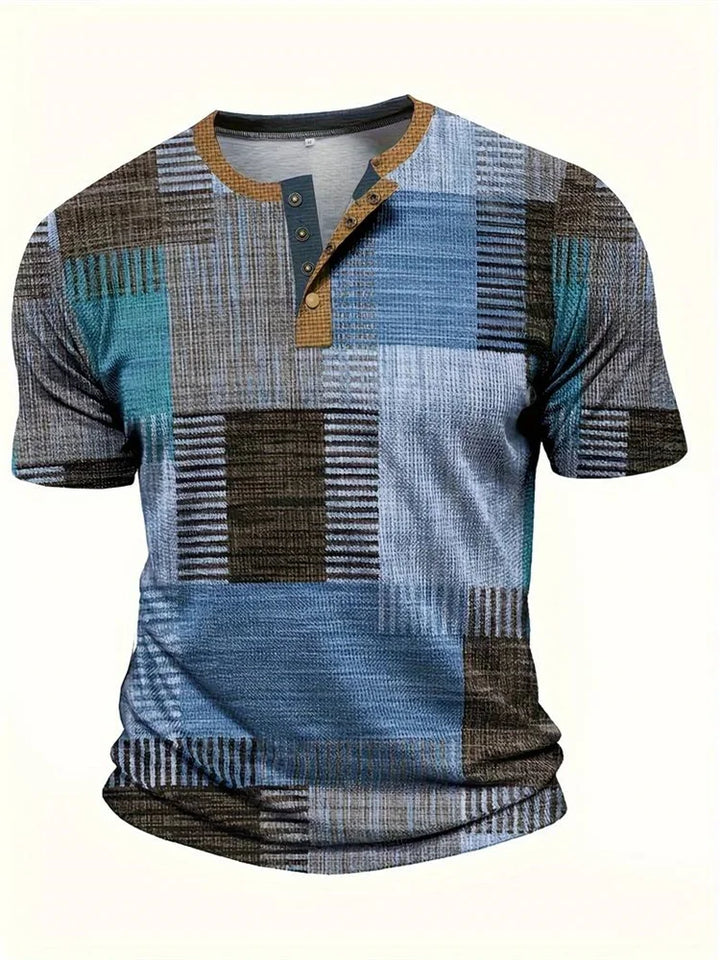 Frank | Stilfuld Patchwork Print Henley Skjorte