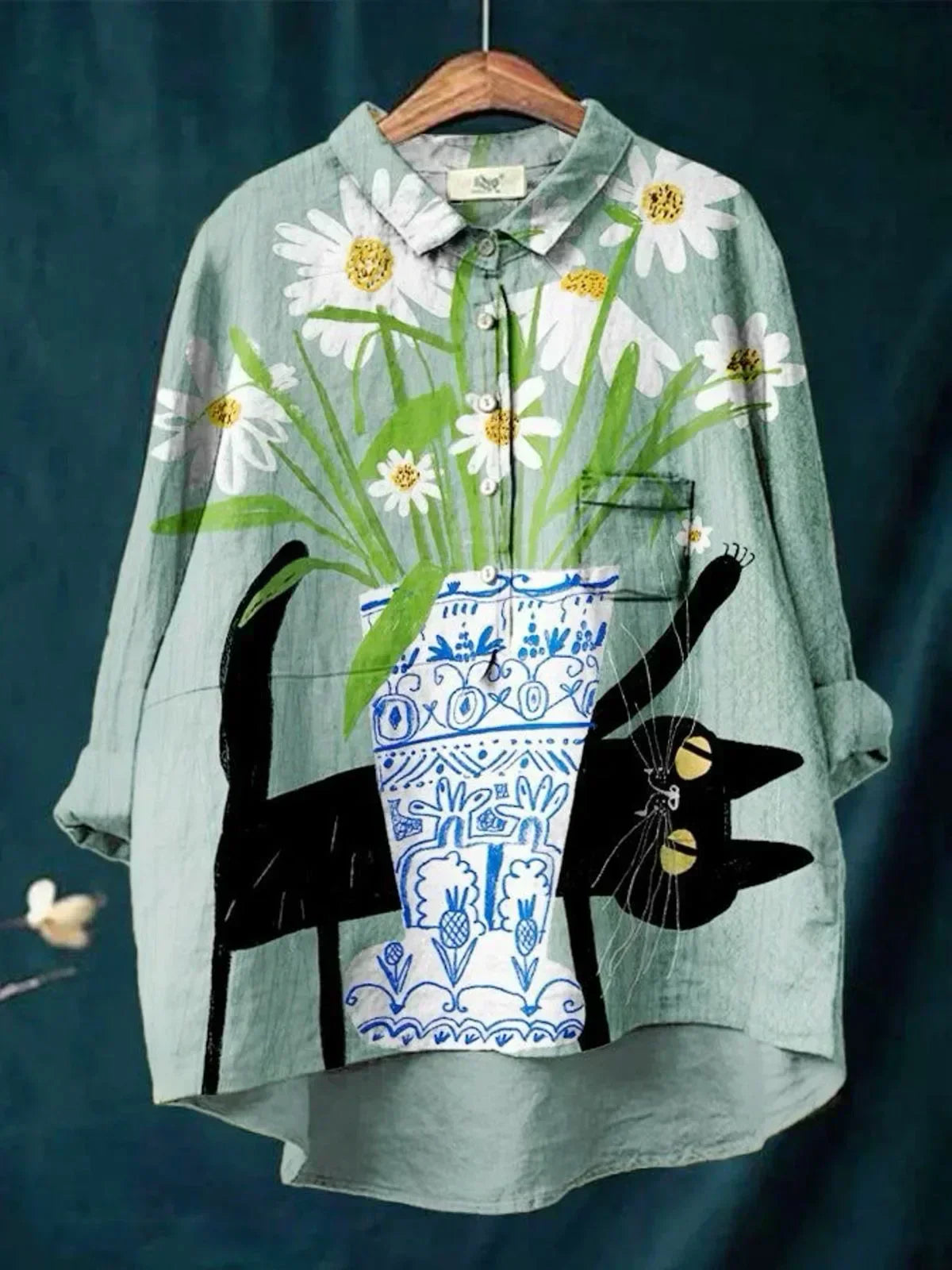 Anne® | Bluse med kat- og blomsterprint