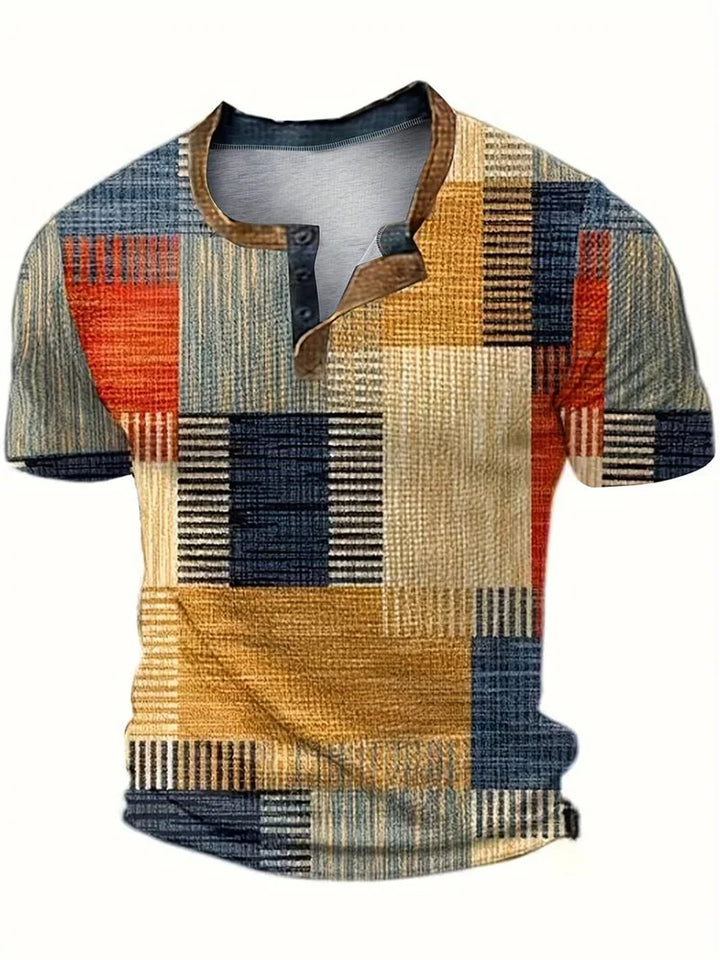 Frank | Stilfuld Patchwork Print Henley Skjorte