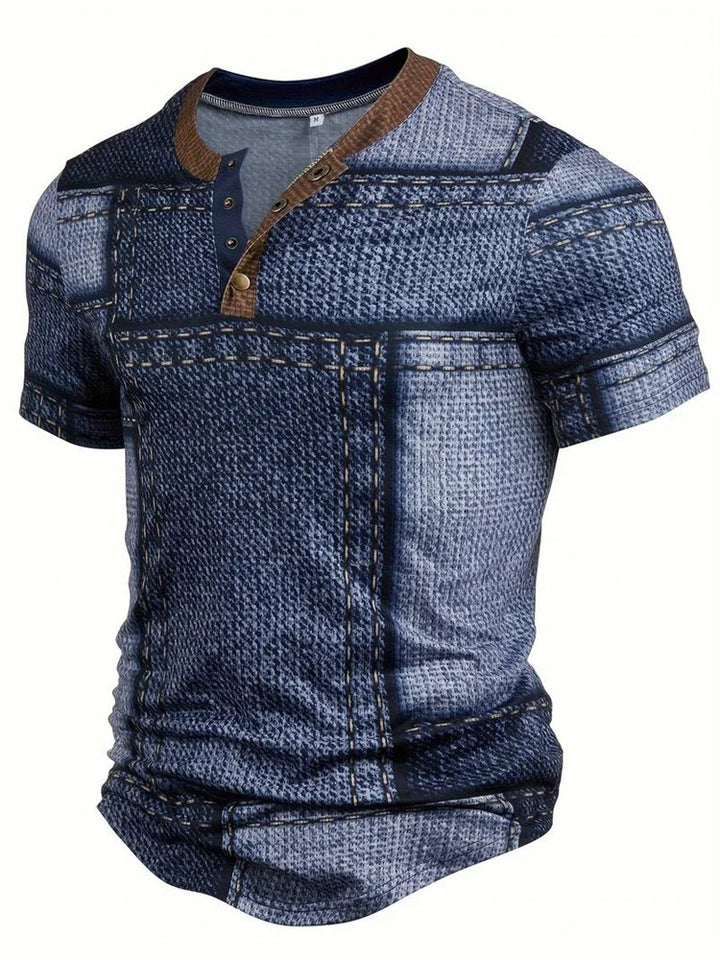 Frank | Stilfuld Patchwork Print Henley Skjorte