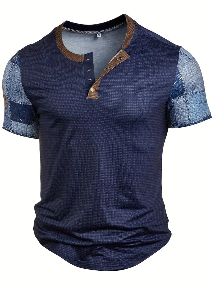 Frank | Stilfuld Patchwork Print Henley Skjorte
