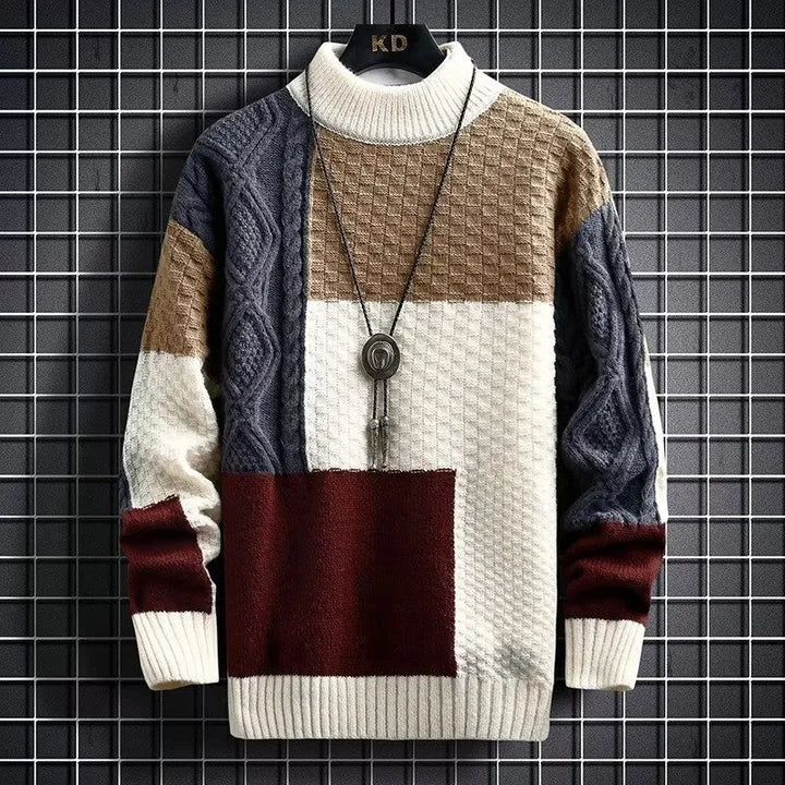 Adrian | Farveblokket Kabelstrikket Turtleneck